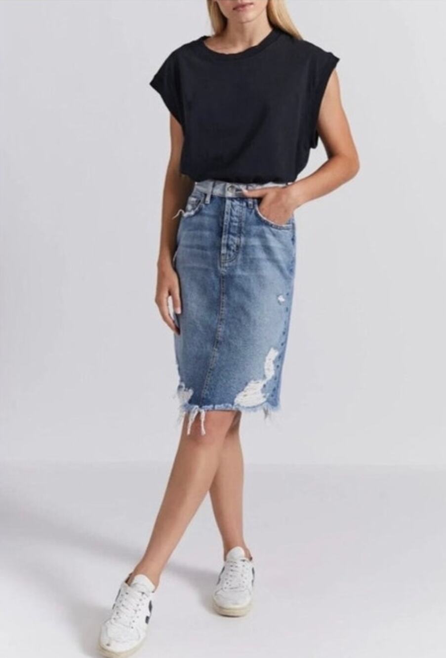 Current/Elliott Ultra High Waist Branwen destroy denim skirt